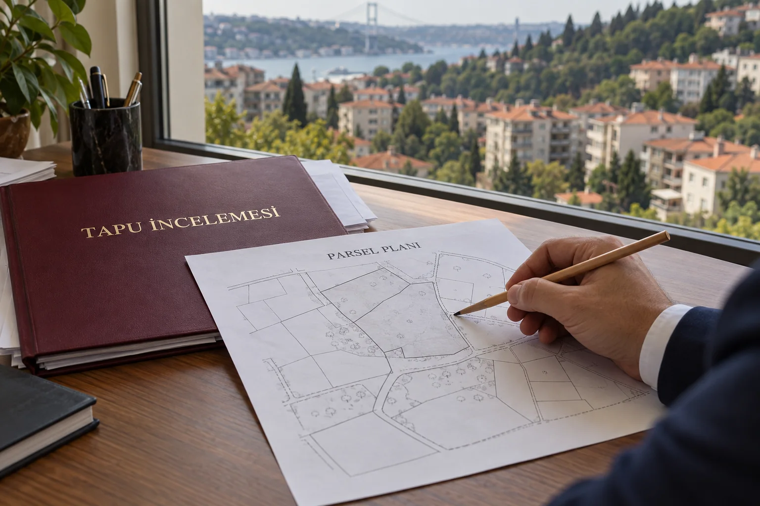 Tapu inceleme dosyası ve parsel planını gösteren temsili görsel